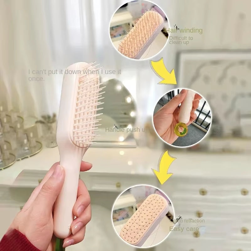 Retractable Comb Self-Cleaning Hair Brush Anti-Static Massage Comb for Women Smooth Hair Self Cleaning Hair Brush