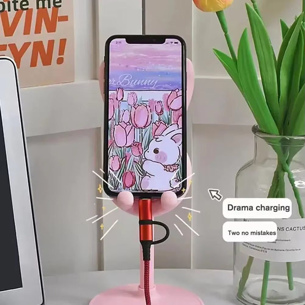 Angle-Height Adjustable Bunny Phone Stand for Desk - Cute Rabbit Mobile Holder