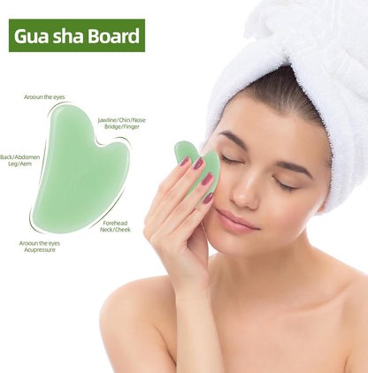 Gua Sha and Jade Roller Facial Tool Set - 2 Pieces for Skin Care Routine, Puffiness Reduction, and Facial Sculpting