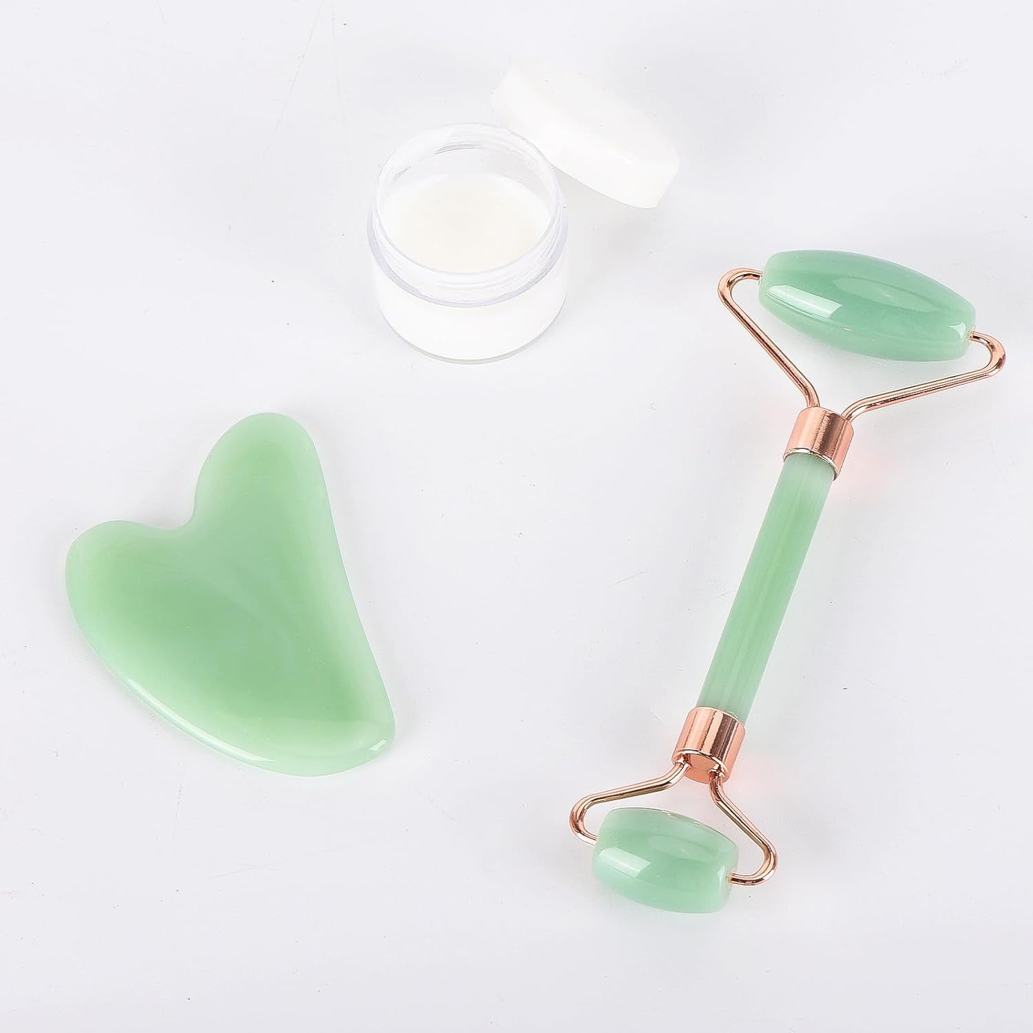 Gua Sha and Jade Roller Facial Tool Set - 2 Pieces for Skin Care Routine, Puffiness Reduction, and Facial Sculpting