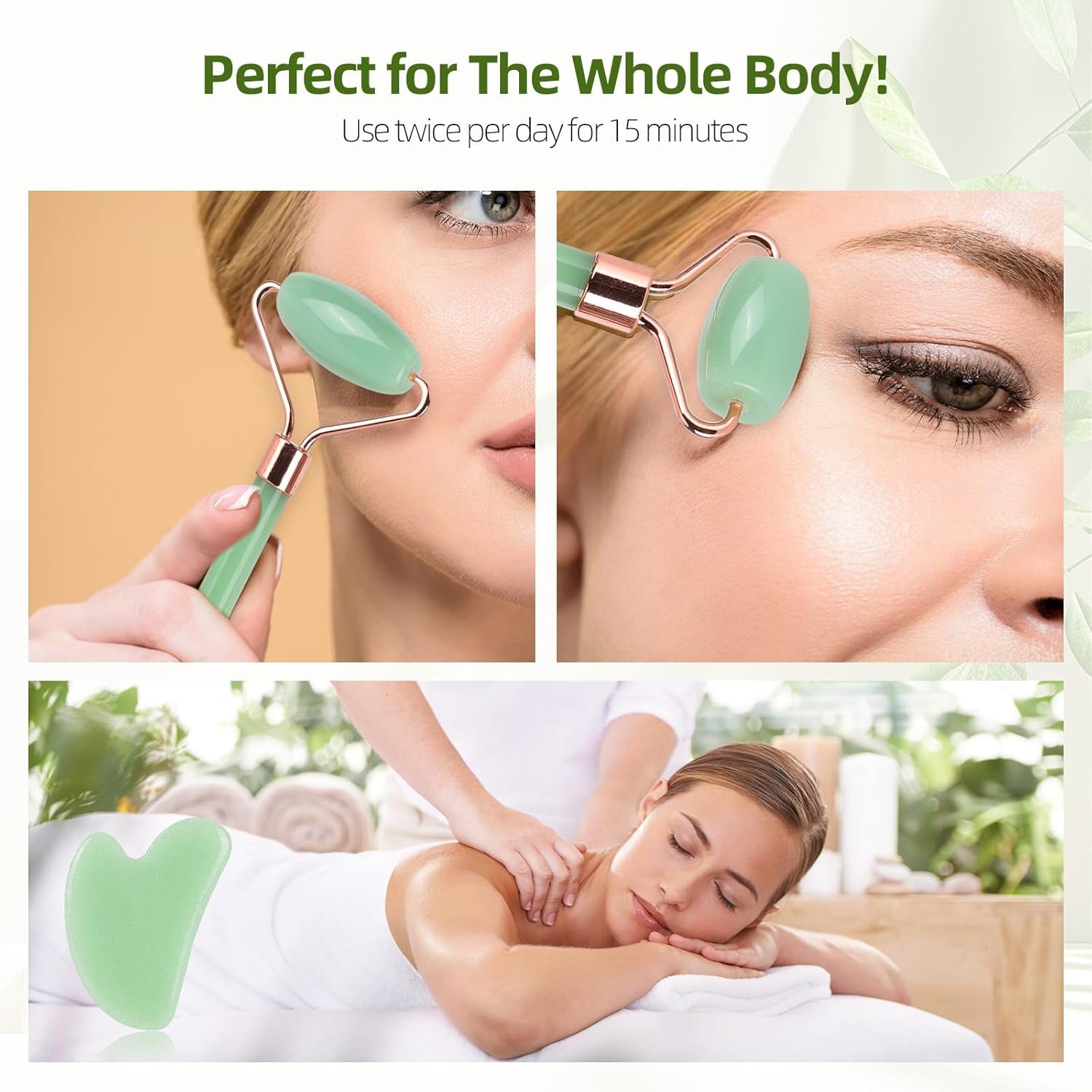 Gua Sha and Jade Roller Facial Tool Set - 2 Pieces for Skin Care Routine, Puffiness Reduction, and Facial Sculpting