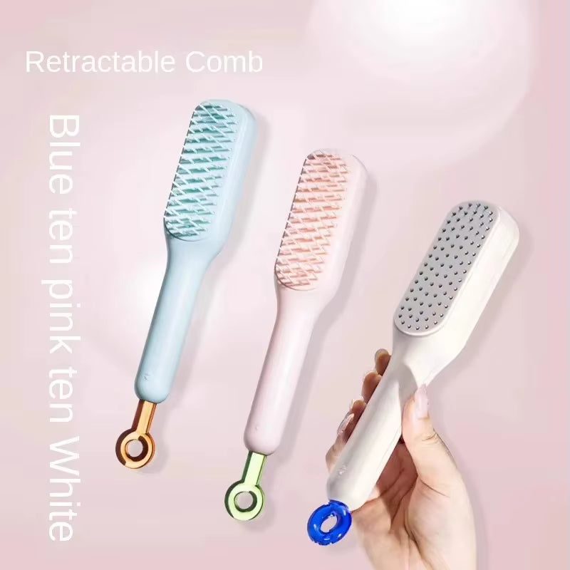 Retractable Comb Self-Cleaning Hair Brush Anti-Static Massage Comb for Women Smooth Hair Self Cleaning Hair Brush