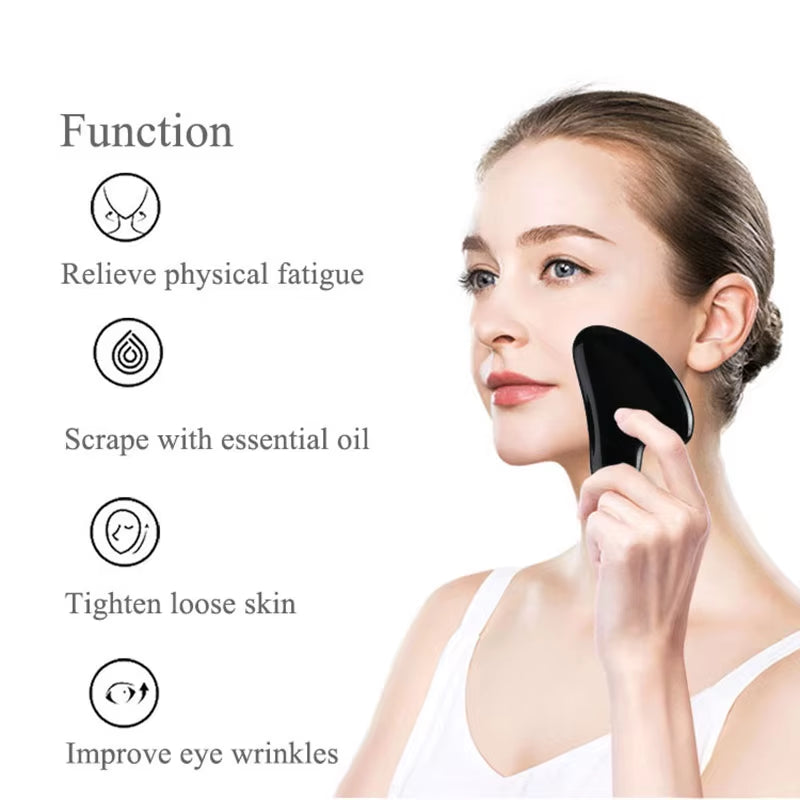 Natural Stone Guasha Massage Gouache Scraper for Face Jade Roller Massager Set Black Obsidian Gua Sha Board Facial Skincare Tool