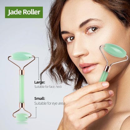 Gua Sha and Jade Roller Facial Tool Set - 2 Pieces for Skin Care Routine, Puffiness Reduction, and Facial Sculpting